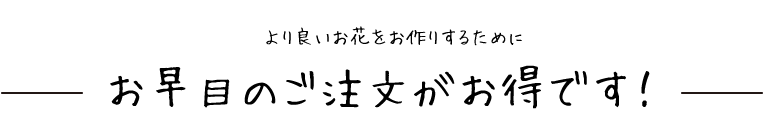 お早目の注文がお得です!